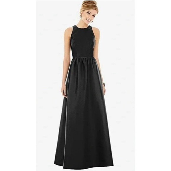 Alfred Sung Style: D7077 Bridesmaid Formal Prom Dance Taffeta Black Dress-2 - Picture 1 of 16